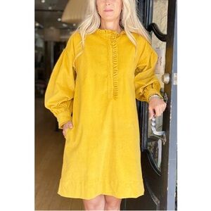 Ann Mashburn Nicky Popover Corduroy Yellow Dress Size Small